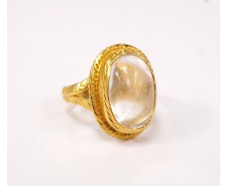 CABOCHON GLASS SET DRESS RINGin unmarked high carat gold, ring size I