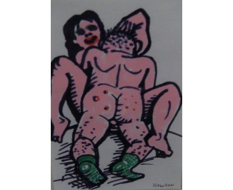 PETER HOWSON OBE Erotic Image, felt tip pen on paper, signed, with hand written label to reverse - 'One of Leporello's post c
