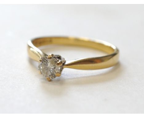 DIAMOND SOLITAIRE RINGthe round brilliant cut diamond approximately 0.4cts, on eighteen carat gold shank, ring size P-Q