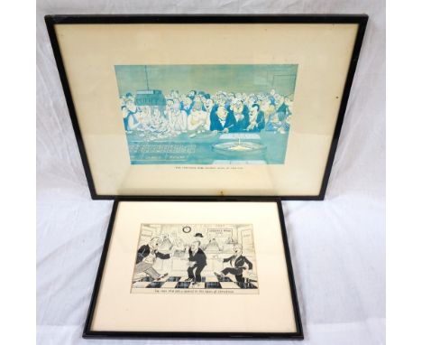 'THE MAN WHO PUT A POUND IN THE BANK AT CHRISTMAS'pen and ink cartoon, signed 'McLeish', circa 1940's, 17.3cm x 26.5cm, toget