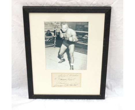 JERSEY JOE WALCOTTa dedicated and autographed card, mounted together with a photographic print of the former World Heavyweigh