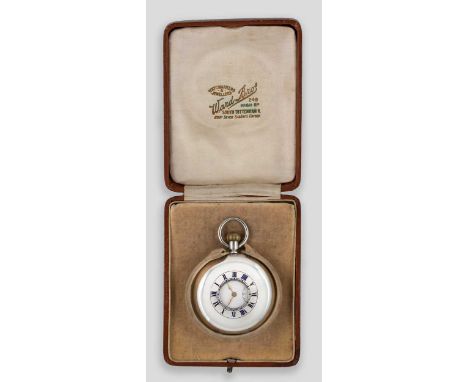 Unsigned - An early 20th century silver half hunter pocket watch,  circa 1912, outer cover with blue enamel Roman numerals an