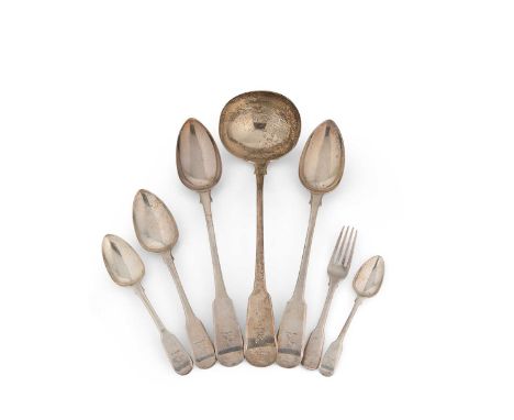 A 36-piece set of George IV silver flatware, mark of Thomas &amp; George Hayter, London 1824, 'Fiddle' pattern, crested, comp