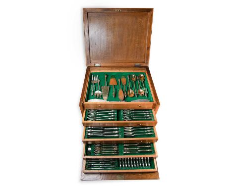 A 128-piece set of French metalwares silver cutlery and flatware,  mark of Keller Frères, (Gustave Keller), Paris, circa 1920