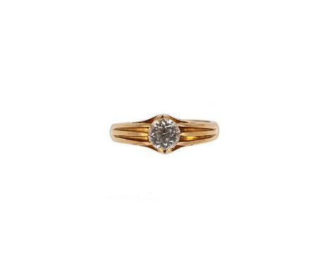 An 18ct gold single stone sapphire ring, claw set round faceted white sapphire, diameter approximately 6.6mm, estimated appro