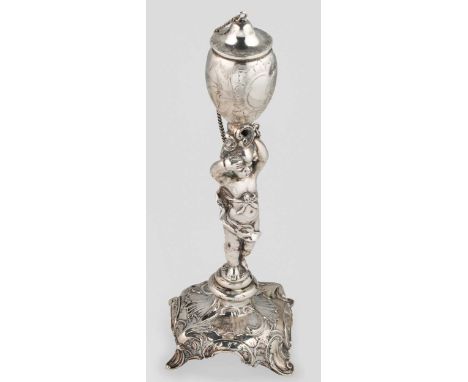 A German metalwares silver table spirit lighter, probable mark of P. Bruckmann &amp; Söhne, Heilbronn, circa 1900, stamped wi