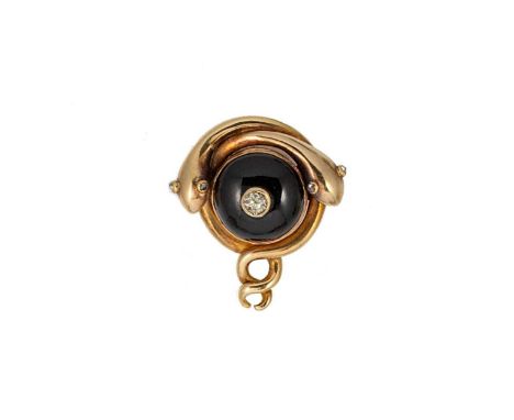 A Victorian garnet and diamond serpent brooch, two intertwined serpents, with rose cut diamonds for eyes, further set with a 
