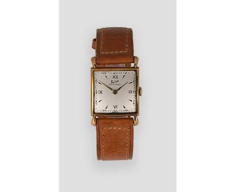 Felca, Grenchen - A Swiss 14ct gold wristwatch,  circa 1950, model 676, square convex silvered dial with gold coloured quatre