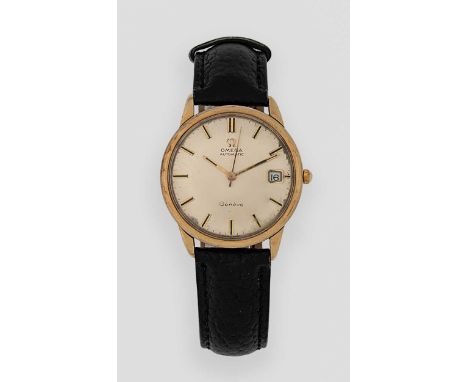 Omega - A 9ct gold wristwatch, circa 1968, model 1061, circular silvered dial with black and gold coloured batons and hands, 