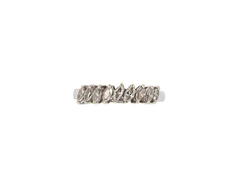 A nine stone diamond ring, nine claw set marquise cut diamonds, estimated approximate total diamond weight 0.50ct, width 5.3m