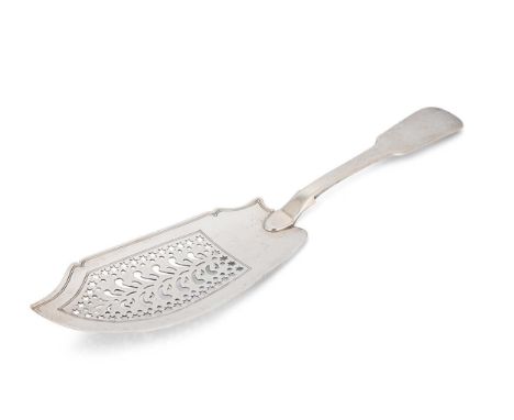 A George III silver fish slice, mark of Paul Storr, London 1816, 'Fiddle' pattern, the scimitar style blade with decorative p