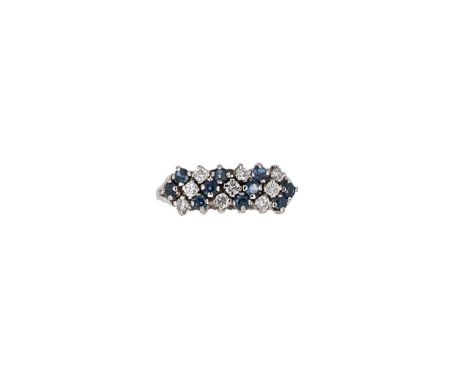 A sapphire and diamond dress ring, ten claw set round faceted sapphires and nine claw set round brilliant cut diamonds, estim