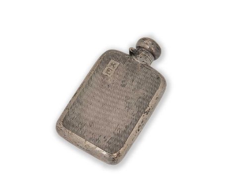 A George V silver hip flask, mark of Mappin &amp; Webb, Birmingham 1920, front decorated with engine turned engraving around 