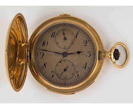 Ulysse Nardin, Le Locle, for La Esmeralda - A Swiss 18ct gold repeating chronograph hunter pocket watch, circa 1930, grey dia