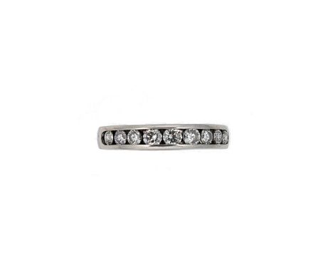 A platinum half eternity style ring, nine channel set round brilliant cut diamonds, known stamped total diamond weight 1.00ct