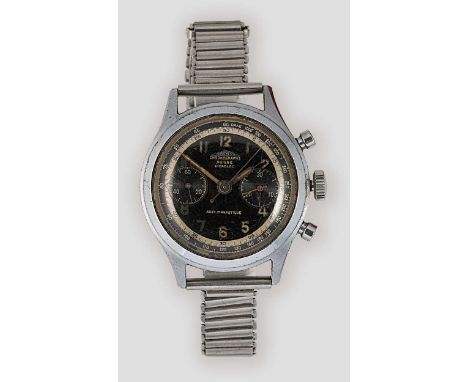 Chronographe Suisse for Ormaeresco - A steel chronograph wristwatch, circa 1950, tandem signed circular black dial with cream