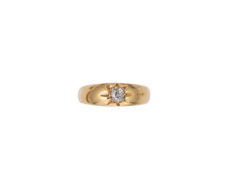 A diamond set ring, star set old mine cut diamond, estimated approximate weight 0.35ct, size Q, unhallmarked, stamped '18CT',