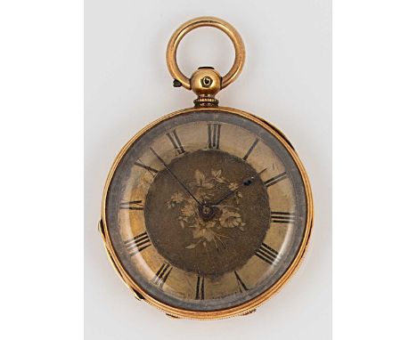 Muret, Genève - A late 19th century open faced pocket watch, circa 1880, engine turned dial with floral inner, black Roman nu