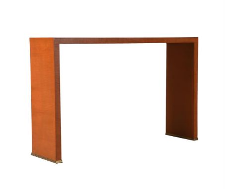 AN ORANGE LACQUER CONSOLE TABLE20TH CENTURYDESIGNED BY JEAN-CLAUDE CIANCIMINO75cm high, 120cm wide, 30cm deepProvenance: From