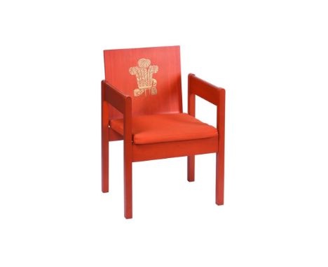 A RED PAINTED ARMCHAIR FROM THE INVESTITURE OF CHARLES, PRINCE OF WALESFIRST HALF 1969Designed by the Rt Hon. the 1st Earl of