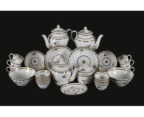 THE REMNANTS OF VARIOUS  WORCESTER BLUE AND GILT PORCELAIN TEA SERVICESCIRCA 1800Condition Report: Some damage. Potential pur