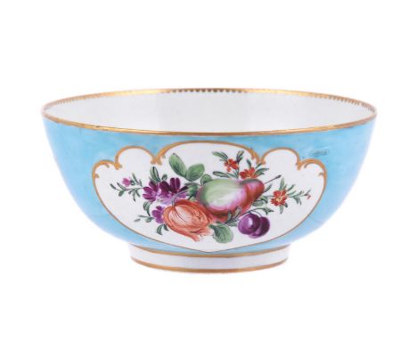 A WORCESTER (OUTSIDE DECORATED) TURQUOISE-GROUND AND GILT SLOP BOWL, PROBABLY DECORATED IN THE ATELIER OF JAMES GILESCIRCA 17