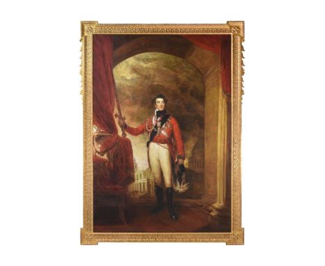 A MONUMENTAL GILTWOOD 'KIT-KAT' PICTURE FRAME, IN THE MANNER OF WILLIAM KENTNow containing a decorative portrait of Sir Arthu
