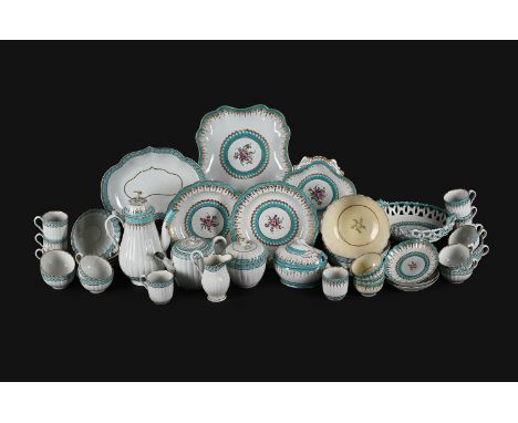 THE REMNANTS OF TWO WORCESTER TURQUOISE AND GILT FLUTED TEA SERVICESCIRCA 1800Condition Report: Damage. Potential purchasers 
