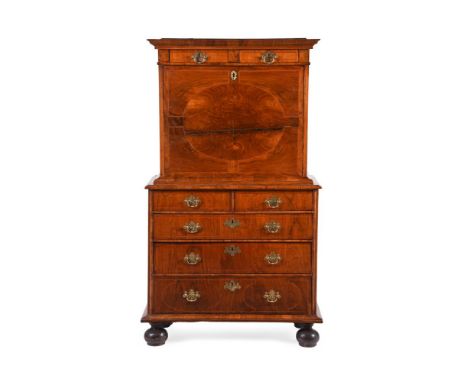 A WALNUT AND INLAID ESCRITOIRECIRCA 1710 AND LATEROf unusual compact proportions157cm high, 91cm wide, 44cm deep