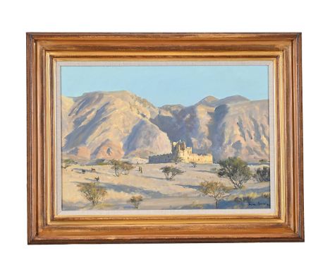 JULIAN BARROW (BRITISH B. 1939)MOUNTAINOUS LANDSCAPE WITH A RUINOil on canvasSigned and dated 94 (lower right34 x 49cm (13¼ x