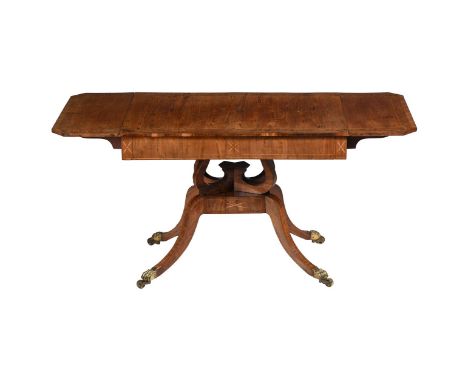 Y A REGENCY ROSEWOOD AND BURR YEW BANDED PEDESTAL SOFA TABLECIRCA 182071cm high, 92cm wide, 61cm deep