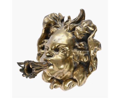 AN ORMOLU MODEL OF THE MASK OF ZEPHYRUS 19TH CENTURY Numbered 14810 to the underside, now appearing as a wall mounted watersp