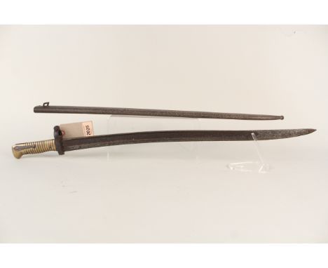 A French model 1866 brass hilted bayonet with scabbard (quillian removed, possible German conversion)