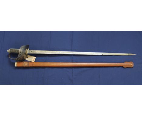 A British GR V model 1897 Infantry Officers sword with leather scabbard (blade in above average condition)