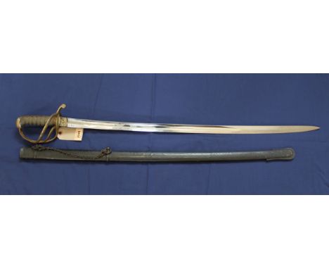 A British model 1821 Royal Artillery Officers sword, with painted scabbard, but a very good blade