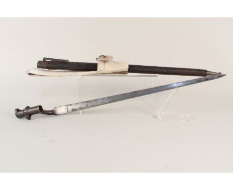 A socket bayonet with scabbard (scabbard as found) and a white buff frog (possibly continental)