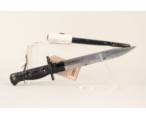 A British L1A3 bayonet (for the S.L.R. rifle) complete with scabbard and white leather dress frog