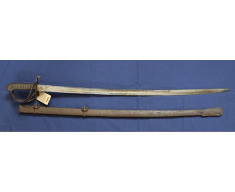 A British model 1821 Artillery Officers sword and scabbard, London retailer with blade marked Bengal Artillery