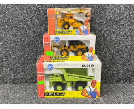 JOAL compact die cast vehicles. Ref 152 tip truck, ref 282 forest tractor and ref 221 steam roller all in original boxes