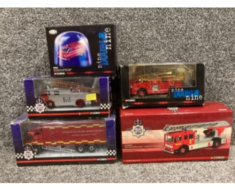Corgi nine double nine die cast fire engines to include AEC Turntable Ladder - Wiltshire Fire Brigade all boxed x5