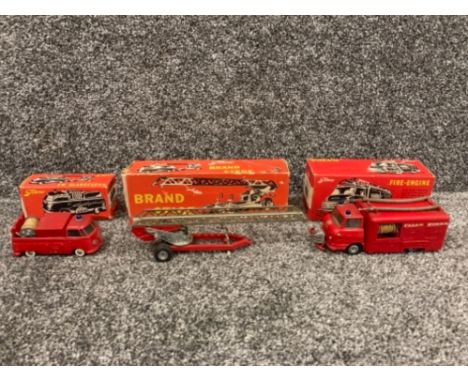 Tekno Fire Engine no 459, Brandstige no 409, and VW Slangevogn no 408 all boxed