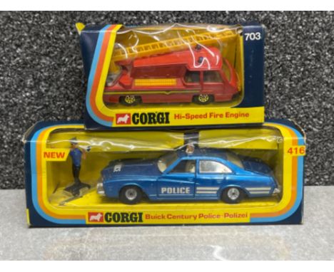 Corgi die cast toys. Including 416 Buick century police &amp; 703 Hi-speed fire engine in original boxes