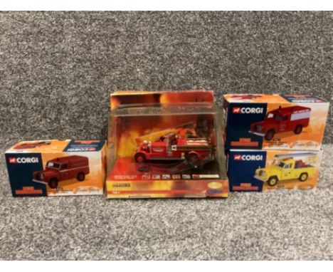 Three Corgi Fire Support Vehicles and Corgi Heroes Under Fire Ahrens-Fox HT Piston Pumper Boston Fire Department Engine all b