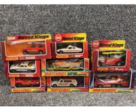 Matchbox Speed Kings die cast emergency services vehicles to include K-64 Fire Control Range Rover and Ambulance all boxed x8