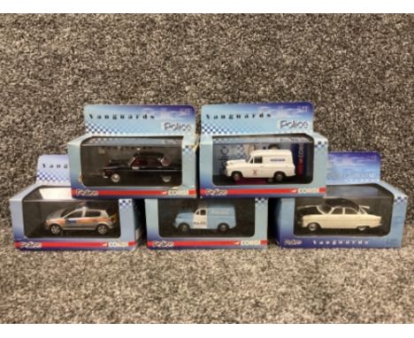 Corgi Vanguards Police cars including Morris Minor Van and Ford Anglia Van x5 all boxed