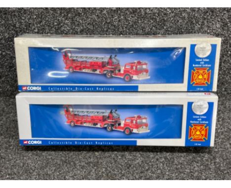 2 x Corgi Limited edition 1:50 die cast scale models of a Mack CF Aerial ladder. Part of the Fire rescue collection in origin