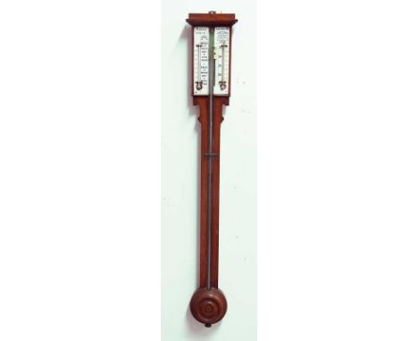 A VICTORIAN 'FARMER'S BAROMETER' by Negretti & Zambra with porcelain indicator plates and oak case 38" (96cm)
