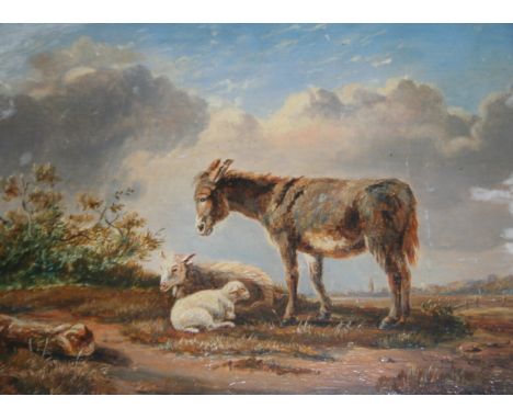 T** HUDSON (Fl.c.1828) DONKEY AND SHEEP ON A HEATH; GOAT AND KID ON A HEATH Two, both signed, one dated 1828, oil on panel Ea