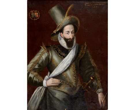 ATTRIBUTED TO FRANCOIS BUNEL (1552-c.1599) PORTRAIT OF KING HENRY IV OF FRANCE (1553-1610) Standing, long half length, wearin