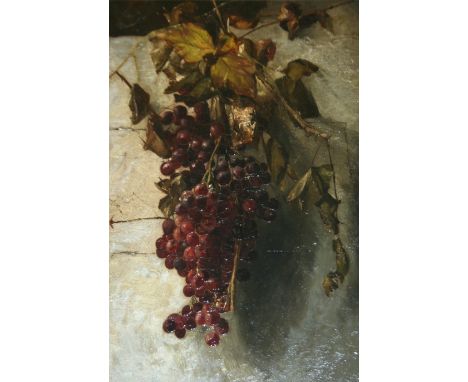 FOLLOWER OF WILLIAM HUGHES (1842-1901) A BUNCH OF GRAPES Oil on panel 44 x 28.5cm. ++ Some craquelure; needs a clean